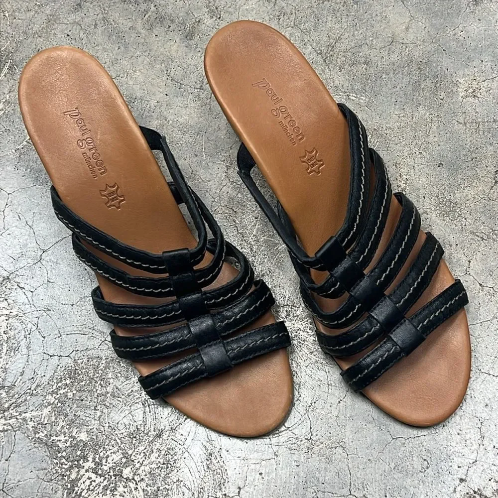 * Paul Green, black leather wedges
